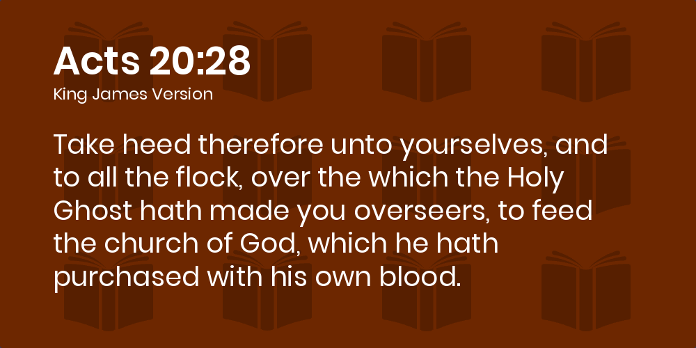 Acts 20:28 KJV - Take heed therefore unto yourselves, and to all the flock,  over the which the Holy Ghost hath made you overseers, to feed the church  of God, which he