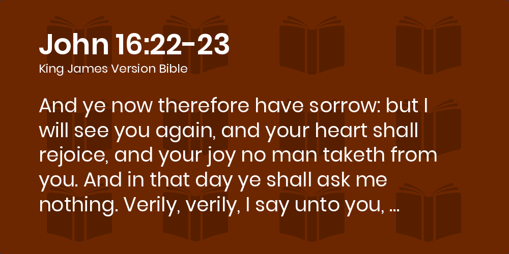 John 16 22 23 Kjv And Ye Now Therefore Have Sorrow But I Will See You Again And Your Heart Shall Rejoice And Your Joy No Man Taketh From You